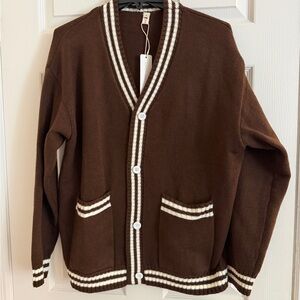 Brown Cardigan with White Stripes
